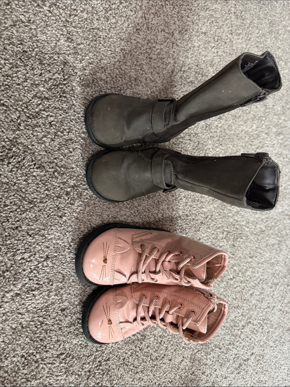 Girls Pink  Lace-Up Boots & Gray Pull-On Boots - 2 Pairs